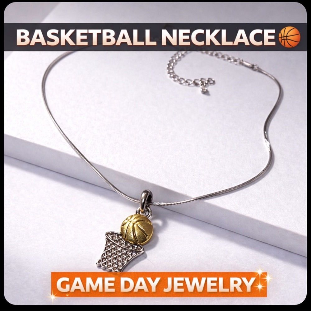 Basketball Pendant Necklace Silver Chain Sports Jewelry Game Day Gift